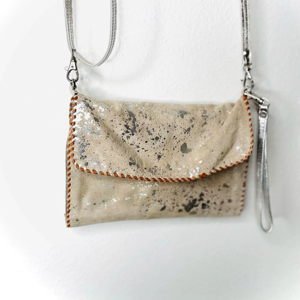 Studio Caleidoscope Grace Silver Cowhide Genuine Leather‎ Crossbody Bag